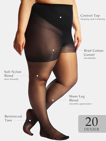 Plus Size Tights for Women, 2 Pairs Control Top Pantyhose with Reinforced Toes, Sexy Nylon Stockings in Saudi Arabia