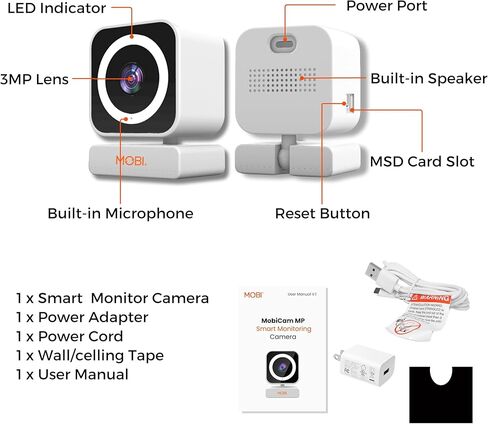 MOBI Connect Indoor Monitoring Camera with Two-Way Audio and 90 Degree Field of View, Night Vision, Motion Detection, Bluetooth and Wi-Fi Connectivity, Smart App Connection with Alerts in Saudi Arabia