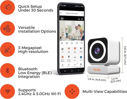 MOBI Connect Indoor Monitoring Camera with Two-Way Audio and 90 Degree Field of View, Night Vision, Motion Detection, Bluetooth and Wi-Fi Connectivity, Smart App Connection with Alerts in Saudi Arabia