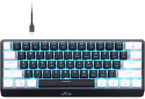 Rii RK806 60% Mechanical Gaming Keyboard,61 Keys Compact Wired Keyboard with Blue Backlight,Clicky Blue Switch,Anti-ghosting,for Windows Laptop PC Mac(Black&White) in Saudi Arabia