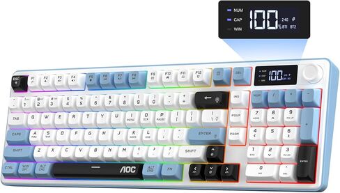 AOC GK210 Wireless Gaming Keyboard with Display & Knob, Tri-Mode BT5.0/2.4GHz/Wired Connectivity RGB Backlit Keyboard with Number Pad, 98-Key Layout, 26-Key Anti-Ghosting, Compatible for Mac, Windows in Saudi Arabia