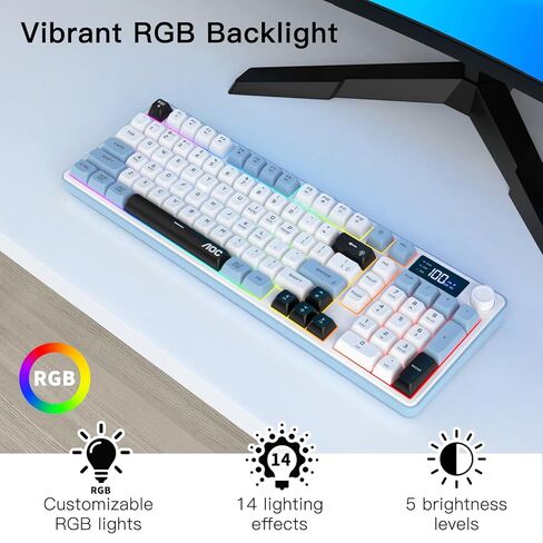 AOC GK210 Wireless Gaming Keyboard with Display & Knob, Tri-Mode BT5.0/2.4GHz/Wired Connectivity RGB Backlit Keyboard with Number Pad, 98-Key Layout, 26-Key Anti-Ghosting, Compatible for Mac, Windows in Saudi Arabia