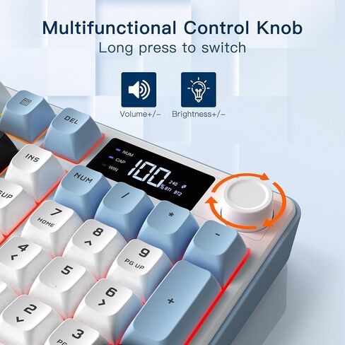 AOC GK210 Wireless Gaming Keyboard with Display & Knob, Tri-Mode BT5.0/2.4GHz/Wired Connectivity RGB Backlit Keyboard with Number Pad, 98-Key Layout, 26-Key Anti-Ghosting, Compatible for Mac, Windows in Saudi Arabia