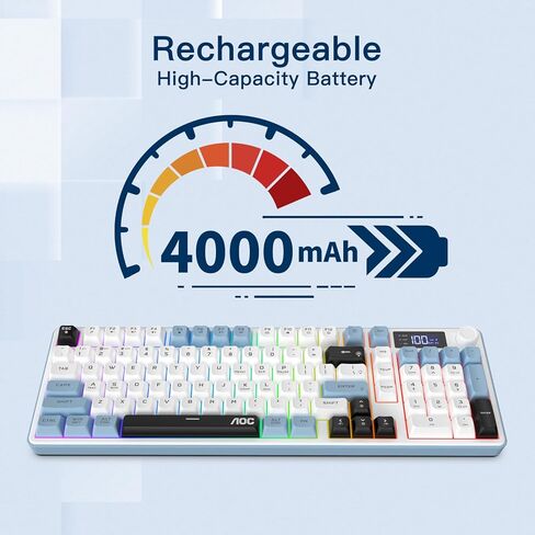 AOC GK210 Wireless Gaming Keyboard with Display & Knob, Tri-Mode BT5.0/2.4GHz/Wired Connectivity RGB Backlit Keyboard with Number Pad, 98-Key Layout, 26-Key Anti-Ghosting, Compatible for Mac, Windows in Saudi Arabia