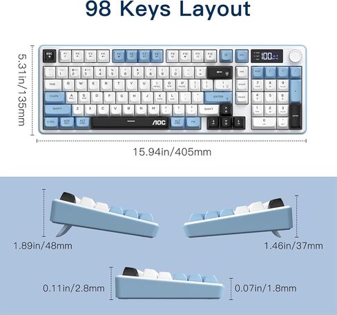 AOC GK210 Wireless Gaming Keyboard with Display & Knob, Tri-Mode BT5.0/2.4GHz/Wired Connectivity RGB Backlit Keyboard with Number Pad, 98-Key Layout, 26-Key Anti-Ghosting, Compatible for Mac, Windows in Saudi Arabia