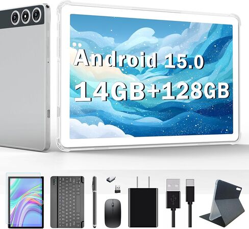2026 Latest Android 15 Tablet, 10 inch Tablets with 128GB Storage 14GB RAM 1TB Expandable, Dual 4G Cellular Tablets with keyboard Support 5Ghz WiFi/Bluetooth 5.0, Octa-Core Processor, FHD IPS Screen in Kuwait