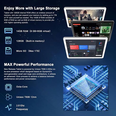 2026 Latest Android 15 Tablet, 10 inch Tablets with 128GB Storage 14GB RAM 1TB Expandable, Dual 4G Cellular Tablets with keyboard Support 5Ghz WiFi/Bluetooth 5.0, Octa-Core Processor, FHD IPS Screen in Kuwait