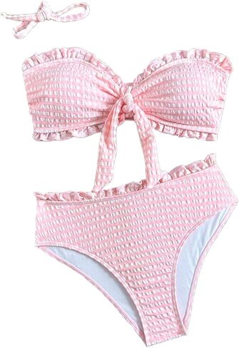 طقم بيكيني SHENHE نسائي مكون من قطعتين Y2K Gingham Bandeau بيكيني برباط وعقدة بدون حمالات مكشكش in Kuwait