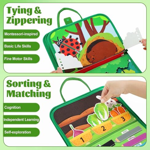 Busy Board for Toddlers, Montessori Toys for Boys Girls, Educational Learning Activity Quiet Book with Life Skills, Toddler Travel Toys Birthday Gifts (Green) in Saudi Arabia