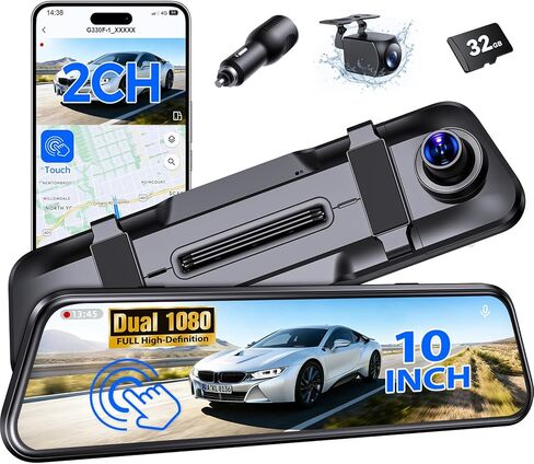 كاميرا مرآة داش مع كاميرا أمامية، كاميرا مرآة رؤية خلفية رقمية، رؤية ليلية ملونة، شاشة لمس ذكية، كاميرا داش للسيارات، مستشعر G، تسجيل حلقي، كاميرا السيارة تدعم بطاقة 256 جيجابايت in Kuwait