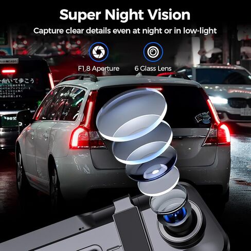 كاميرا مرآة داش مع كاميرا أمامية، كاميرا مرآة رؤية خلفية رقمية، رؤية ليلية ملونة، شاشة لمس ذكية، كاميرا داش للسيارات، مستشعر G، تسجيل حلقي، كاميرا السيارة تدعم بطاقة 256 جيجابايت in Kuwait