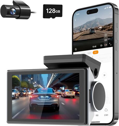 Dash Cam Front Rear, 4K/2K Full HD Dash Camera for Cars, Included 128GB Card, Built-in Wi-Fi GPS, 3" IPS Screen, Night Vision, Wide Angle, WDR, 24H Parking Mode in Saudi Arabia