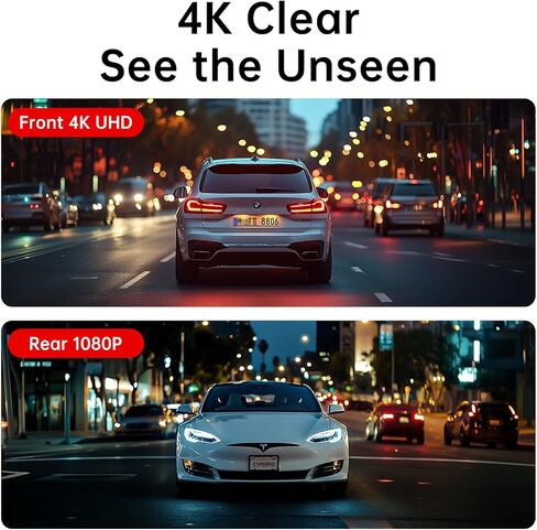 Dash Cam Front Rear, 4K/2K Full HD Dash Camera for Cars, Included 128GB Card, Built-in Wi-Fi GPS, 3" IPS Screen, Night Vision, Wide Angle, WDR, 24H Parking Mode in Saudi Arabia