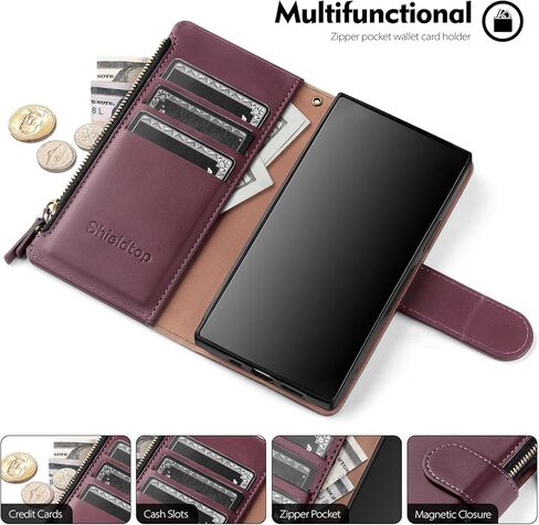 Compatible with Samsung Galaxy S25 Wallet Case with Card Holder,Women Men RFID Blocking PU Leather Flip Cover Wrist Strap Zipper Credit Card Slots,Phone Case for Galaxy S25 6.2",Wine Red in Saudi Arabia