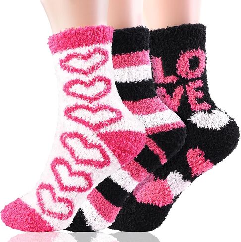 6 Pairs Valentine's Day Fluffy Socks for Women Girls，6 Styles Classic Cozy Fuzzy Pink Sock Valentine's Day Socks Warm Soft Cosy Winter Fuzzy Gift for Women Girls in Saudi Arabia
