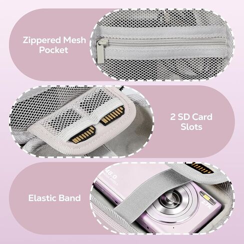 MoKo Digital Camera Case for KODAK PIXPRO FZ55/FZ45/CAMKORY DC403 FHD 1080P/Canon IXUS 285 HS/STUOGYUM DC402-AF, Small Cute Travel Carrying Protective Camera Case Bag with SD Card Slots, Pink in Saudi Arabia