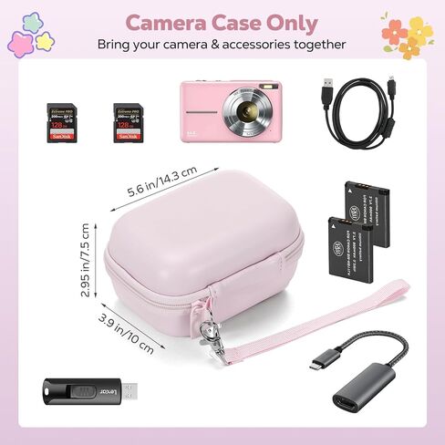 MoKo Digital Camera Case for KODAK PIXPRO FZ55/FZ45/CAMKORY DC403 FHD 1080P/Canon IXUS 285 HS/STUOGYUM DC402-AF, Small Cute Travel Carrying Protective Camera Case Bag with SD Card Slots, Pink in Saudi Arabia