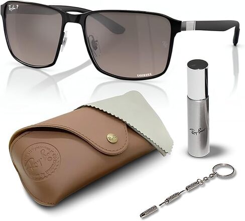 Ray-Ban RB3721CH CHROMANCE Square Shaped Sunglasses for Men & Women with Official RAYBAN Eyewear Kit in Saudi Arabia