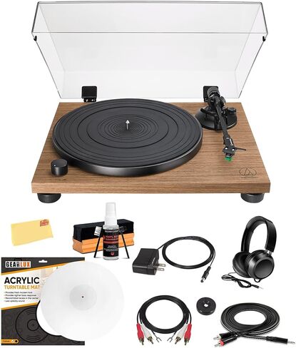 Audio-Technica AT-LPW40WN قرص دوار يدوي بالكامل بحزام - حزمة الجوز مع سماعات الرأس والكابل وبساط الانزلاق ومجموعة التنظيف وقطعة قماش تلميع أوستن بازار in Saudi Arabia