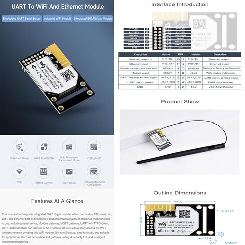 وحدة WiFi الصناعية UART إلى وحدة WiFi وEthernet خادم تسلسلي UART مضمن، وحدة 802.11b/g/n مدمجة @XYGStudy (UART-WIFI232-B2) in Kuwait