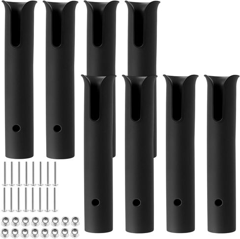 JAPCHET 8 Pack Tube Fishing Rod Holder, Plastic Rod Holders with Screws and Nut, for Boats, Kayak, Trailer, Black in Saudi Arabia