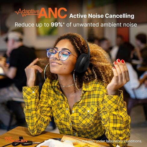 سماعات VOKALEN Hyper Pro Adaptive Active Noise Cancelling، سماعات رأس بلوتوث لاسلكية فوق الأذن مع ميكروفون، وقت تشغيل 60 ساعة، وسائد أذن شبكية مريحة، صوت عميق عالي الدقة (Pro، أسود) in Kuwait