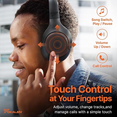 سماعات VOKALEN Hyper Pro Adaptive Active Noise Cancelling، سماعات رأس بلوتوث لاسلكية فوق الأذن مع ميكروفون، وقت تشغيل 60 ساعة، وسائد أذن شبكية مريحة، صوت عميق عالي الدقة (Pro، أسود) in Kuwait