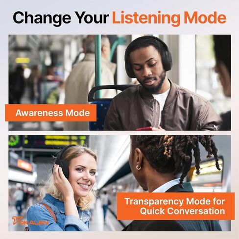 سماعات VOKALEN Hyper Pro Adaptive Active Noise Cancelling، سماعات رأس بلوتوث لاسلكية فوق الأذن مع ميكروفون، وقت تشغيل 60 ساعة، وسائد أذن شبكية مريحة، صوت عميق عالي الدقة (Pro، أسود) in Kuwait