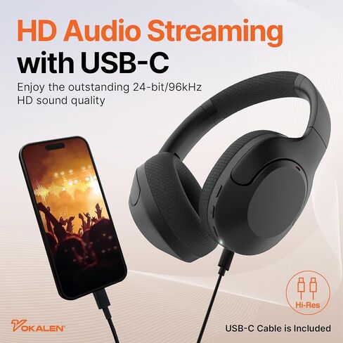 سماعات VOKALEN Hyper Pro Adaptive Active Noise Cancelling، سماعات رأس بلوتوث لاسلكية فوق الأذن مع ميكروفون، وقت تشغيل 60 ساعة، وسائد أذن شبكية مريحة، صوت عميق عالي الدقة (Pro، أسود) in Kuwait