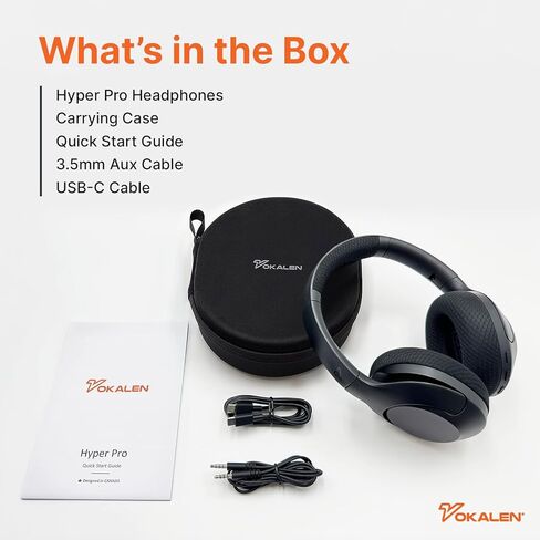 سماعات VOKALEN Hyper Pro Adaptive Active Noise Cancelling، سماعات رأس بلوتوث لاسلكية فوق الأذن مع ميكروفون، وقت تشغيل 60 ساعة، وسائد أذن شبكية مريحة، صوت عميق عالي الدقة (Pro، أسود) in Kuwait