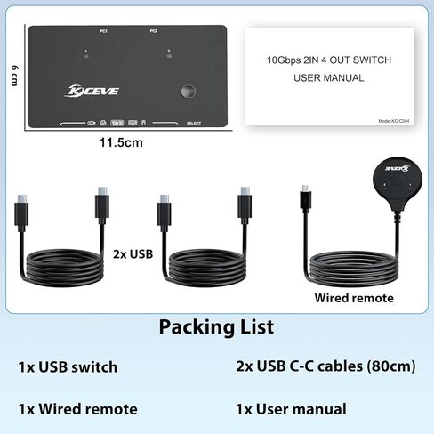 USB 3.2 Switch for 2 Laptop, KCEVE 10Gbps 2 in 4 Out USB C Switcher for 2 PC Share 4 USB Devices, Printer, Scanner, Mouse, Keyboard in Saudi Arabia