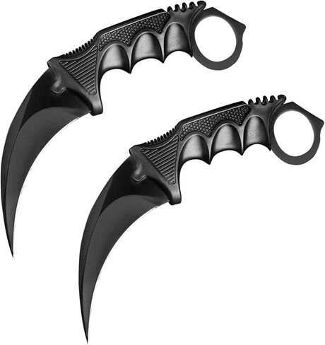 سكين كارامبيت قطعتين سكين صيد خارجي من الفولاذ المقاوم للصدأ بشفرة ثابتة مع غمد وحبل، مناسب للمشي لمسافات طويلة والمغامرة والبقاء والجمع (أسود) in Kuwait