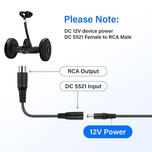 كابل طاقة PNGKNYOCN 2A DC، 2 حزمة DC 5.5 × 2.1 مم أنثى إلى 8 مم RCA ذكر كابل محول الطاقة، لدراجات التزلج ودراجات التوازن والدراجات الكهربائية والمزيد (15 سم) in Saudi Arabia