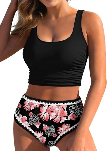 Pink Queen Bikini Set for Women 2026 High Waisted Floral Swimsuits 2 Piece Tummy Control Bathing Suits Summer Beachwear in Saudi Arabia