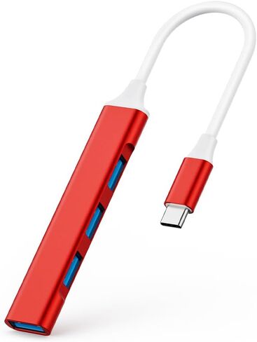محول Mac USB C - محور محول USB من النوع C مع 4 منافذ: 1 USB 3.0 + 3 USB 2.0، تصميم ألومنيوم نحيف للغاية، نقل بسرعة 5 جيجابت في الثانية، محول لجهاز Mac USB C، محور USB من النوع C (أحمر) in Saudi Arabia