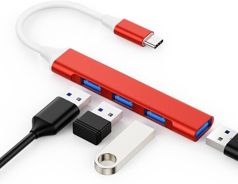 محول Mac USB C - محور محول USB من النوع C مع 4 منافذ: 1 USB 3.0 + 3 USB 2.0، تصميم ألومنيوم نحيف للغاية، نقل بسرعة 5 جيجابت في الثانية، محول لجهاز Mac USB C، محور USB من النوع C (أحمر) in Saudi Arabia