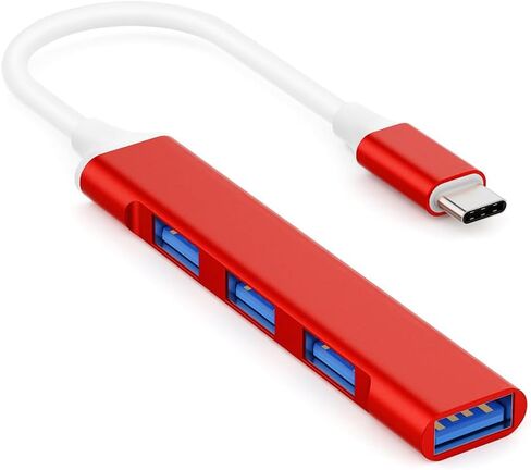 محول Mac USB C - محور محول USB من النوع C مع 4 منافذ: 1 USB 3.0 + 3 USB 2.0، تصميم ألومنيوم نحيف للغاية، نقل بسرعة 5 جيجابت في الثانية، محول لجهاز Mac USB C، محور USB من النوع C (أحمر) in Saudi Arabia