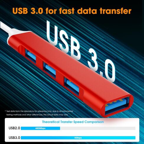 محول Mac USB C - محور محول USB من النوع C مع 4 منافذ: 1 USB 3.0 + 3 USB 2.0، تصميم ألومنيوم نحيف للغاية، نقل بسرعة 5 جيجابت في الثانية، محول لجهاز Mac USB C، محور USB من النوع C (أحمر) in Saudi Arabia