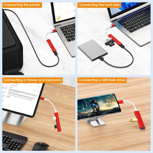 محول Mac USB C - محور محول USB من النوع C مع 4 منافذ: 1 USB 3.0 + 3 USB 2.0، تصميم ألومنيوم نحيف للغاية، نقل بسرعة 5 جيجابت في الثانية، محول لجهاز Mac USB C، محور USB من النوع C (أحمر) in Saudi Arabia