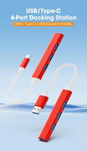 محول Mac USB C - محور محول USB من النوع C مع 4 منافذ: 1 USB 3.0 + 3 USB 2.0، تصميم ألومنيوم نحيف للغاية، نقل بسرعة 5 جيجابت في الثانية، محول لجهاز Mac USB C، محور USB من النوع C (أحمر) in Saudi Arabia
