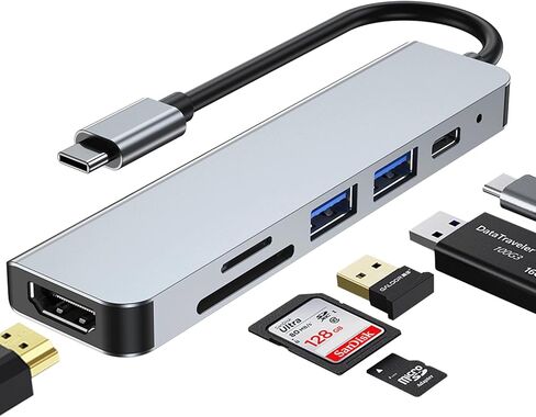 USB-C Hub - 6-in-1 Multi-Functional Dock Features a 4K HDMI Port, a 100W PD Port, Two USB-A Ports, and an SD/TF Card Slot, Compatible with Devices Such as MacBook Pro, Air, iPad, Pro, and XPS. in Saudi Arabia