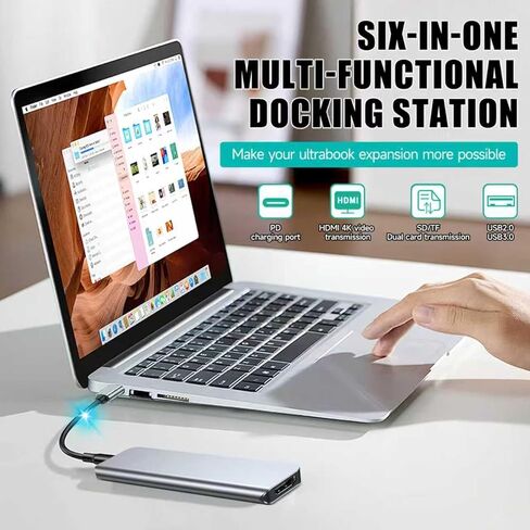 USB-C Hub - 6-in-1 Multi-Functional Dock Features a 4K HDMI Port, a 100W PD Port, Two USB-A Ports, and an SD/TF Card Slot, Compatible with Devices Such as MacBook Pro, Air, iPad, Pro, and XPS. in Saudi Arabia