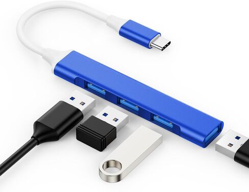 محول Mac USB C - محور محول USB من النوع C مع 4 منافذ: 1 USB 3.0 + 3 USB 2.0، تصميم ألومنيوم فائق النحافة، نقل بسرعة 5 جيجابت في الثانية، محول لجهاز Mac USB C، محور USB من النوع C (أزرق ملكي) in Saudi Arabia