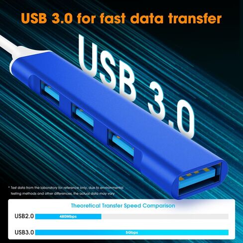محول Mac USB C - محور محول USB من النوع C مع 4 منافذ: 1 USB 3.0 + 3 USB 2.0، تصميم ألومنيوم فائق النحافة، نقل بسرعة 5 جيجابت في الثانية، محول لجهاز Mac USB C، محور USB من النوع C (أزرق ملكي) in Saudi Arabia