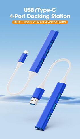 محول Mac USB C - محور محول USB من النوع C مع 4 منافذ: 1 USB 3.0 + 3 USB 2.0، تصميم ألومنيوم فائق النحافة، نقل بسرعة 5 جيجابت في الثانية، محول لجهاز Mac USB C، محور USB من النوع C (أزرق ملكي) in Saudi Arabia