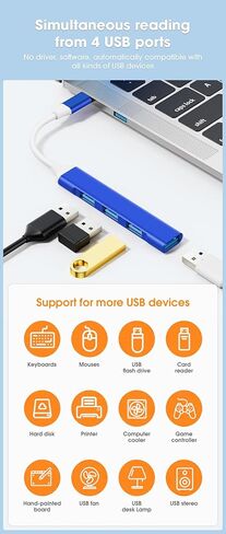 محول Mac USB C - محور محول USB من النوع C مع 4 منافذ: 1 USB 3.0 + 3 USB 2.0، تصميم ألومنيوم فائق النحافة، نقل بسرعة 5 جيجابت في الثانية، محول لجهاز Mac USB C، محور USB من النوع C (أزرق ملكي) in Saudi Arabia