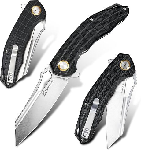 Folding Pocket Knife, 3.54" DC53 Steel Blade,4.65" G10 Handle, Liner Lock, Reversible Pocket Clip for Everyday Carry, Outdoor Activities. (Black PVD blade) in Saudi Arabia