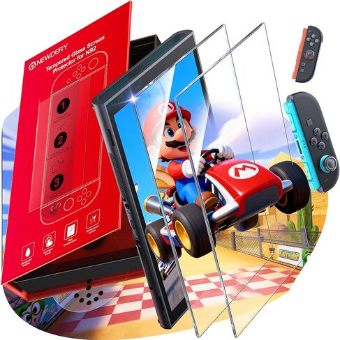 NEWDERY 2-Pack for Switch 2 Screen Protector [إصدار 2025] مع مجموعة المحاذاة التلقائية، الزجاج المقسى [أقوى متانة]، إزالة الغبار التلقائي، مفتاح التغطية الكاملة 2 الملحقات، 2 حزمة in Saudi Arabia