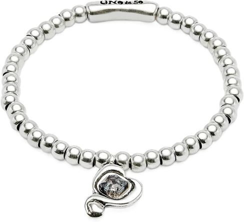 Uno de 50 Silver-Plated Stretch Bracelet, Heart Charm with Crystal, SER EXPRESIVA in Saudi Arabia