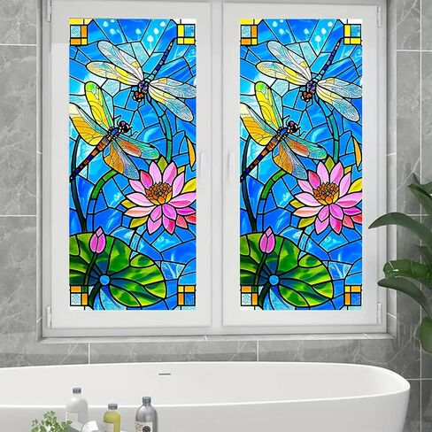 Static Cling Window Sticker 17.7x39.3 inch Stained Glass Window Film Static Cling Home Decoration Window Cover for Room Decor Home Office Glass Partitions in Saudi Arabia